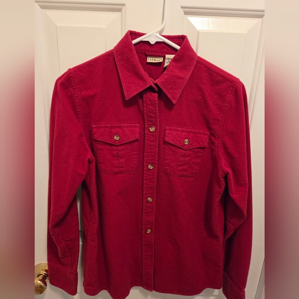 LL Bean Womens Chamois Shirt Red Cotton Button Front Size XS